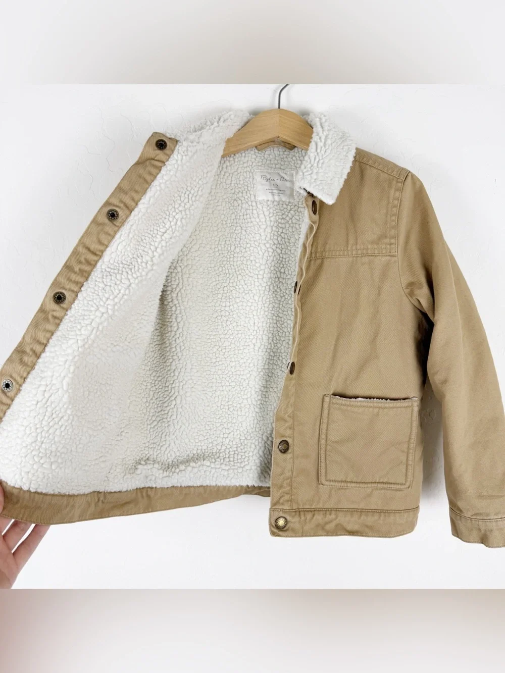 Rylee + Cru Faux shearling-trimmed cotton jacket in beige